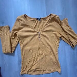 Women's Mustard V-Neck Buttoned Top